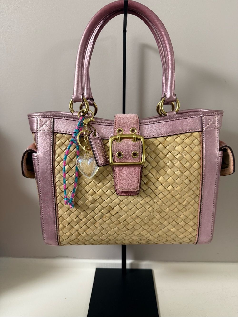 2004 Vintage Coach Hamptons Woven Straw Satchel Very Good Condition!